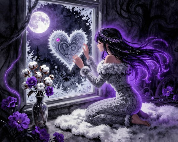 Digital Painting of a Woman with Frosty Landscape