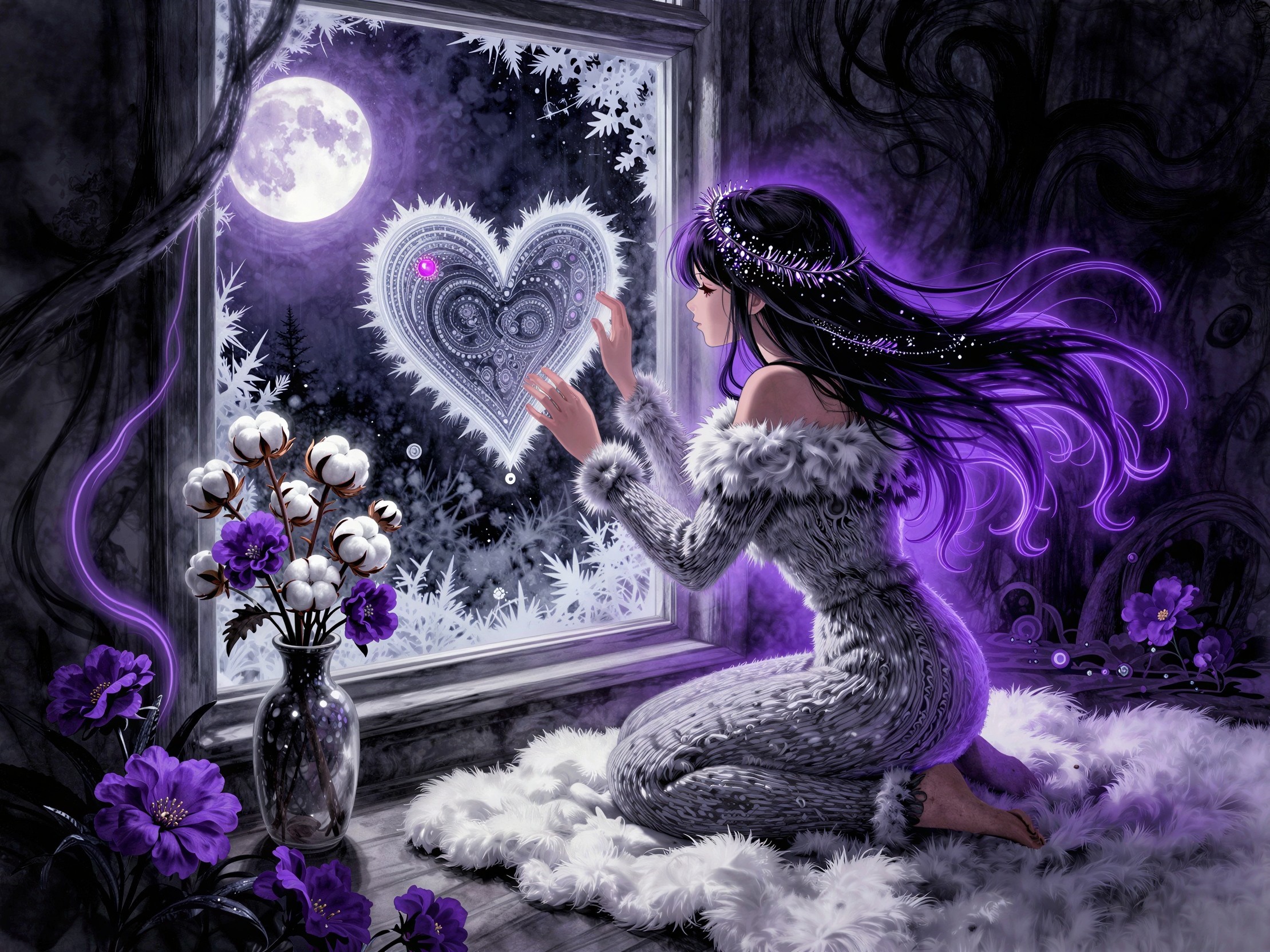 Digital Painting of a Woman with Frosty Landscape