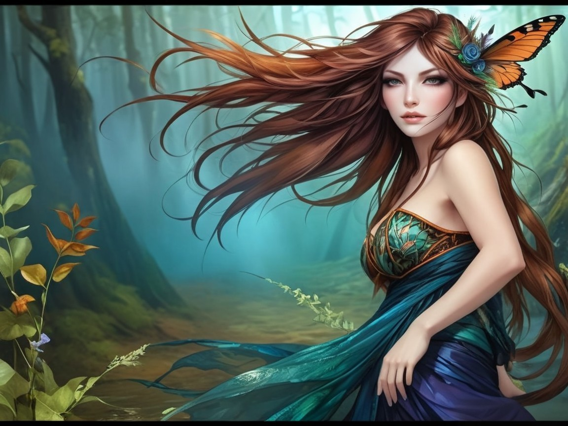 Mythical Woman in Enchanted Forest Digital Painting