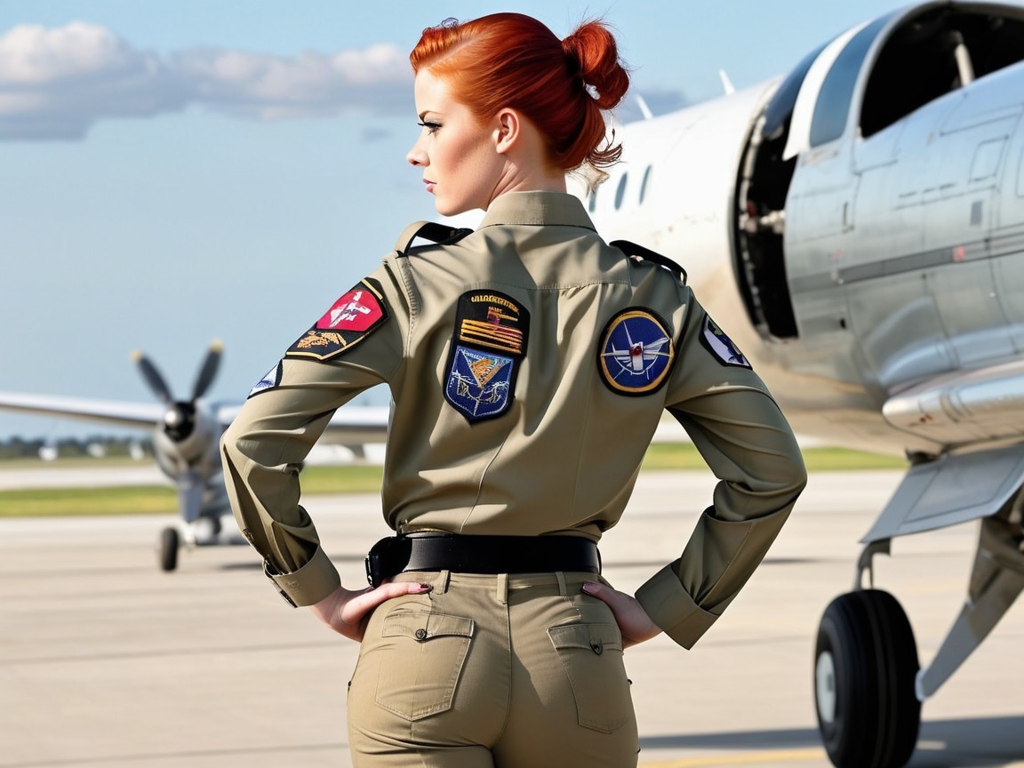 Woman in Pilot Uniform Beside Open Private Jet