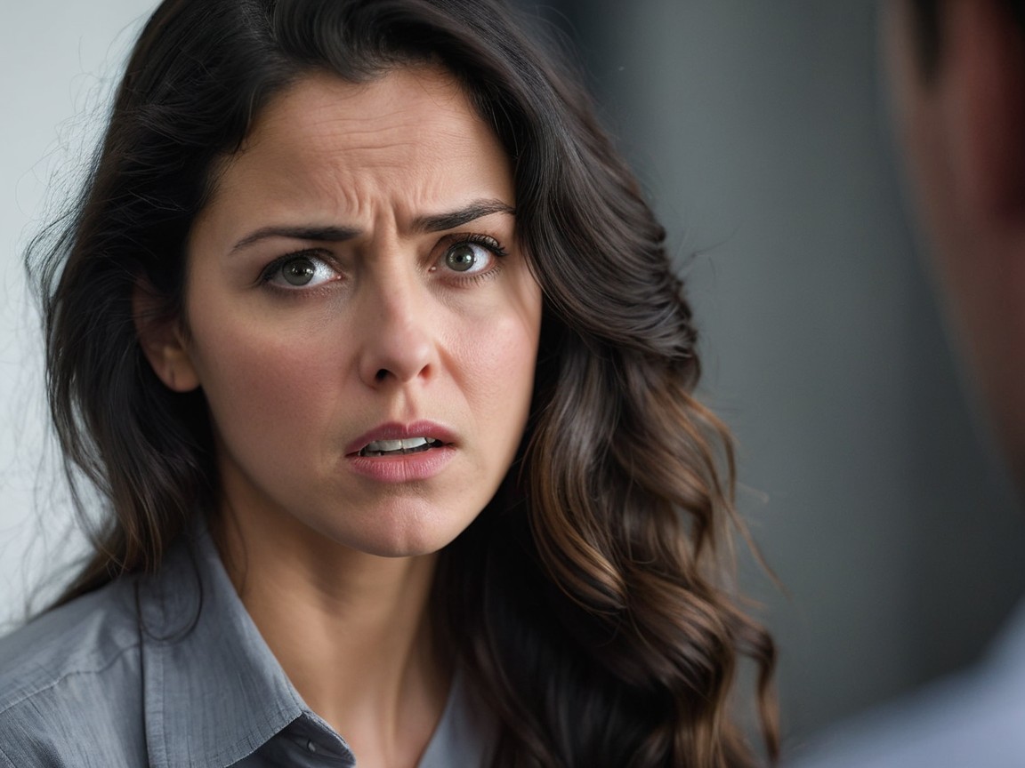 Close-Up of Woman with Dark Hair and Concerned Expression