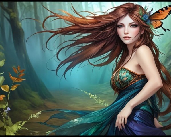 Mythical Woman in Enchanted Forest Digital Painting