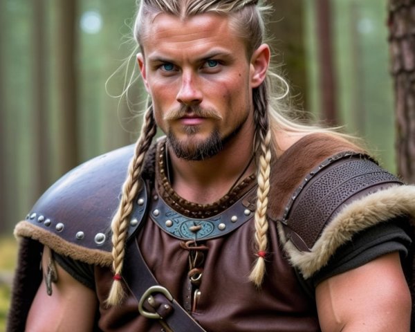 Portrait of a Muscular Man in Viking Armor