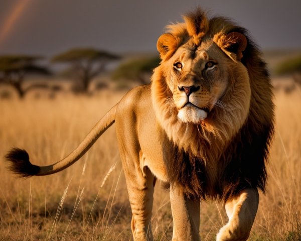 Male Lion with Two-Toned Mane in Sun-Drenched Savanna