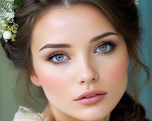 Close Up Portrait of a Young Woman with Floral Updo