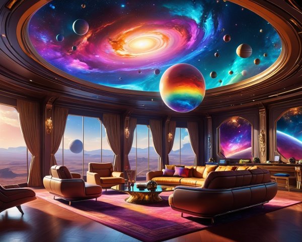 Luxurious Living Room with Cosmic Ceiling and Views