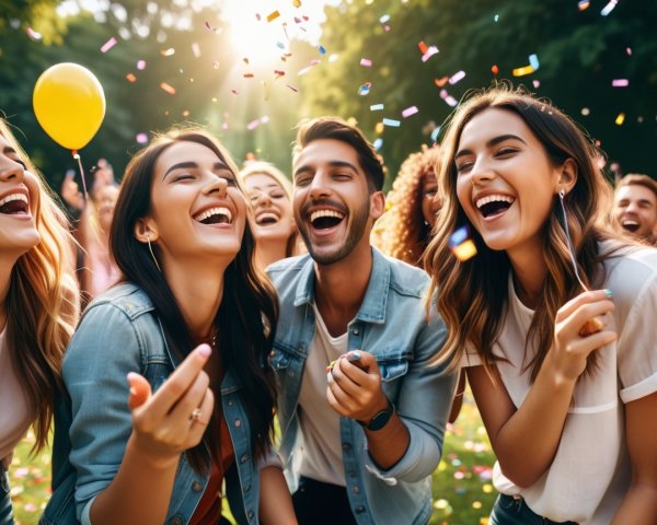 Young Friends Celebrating Outdoors with Confetti