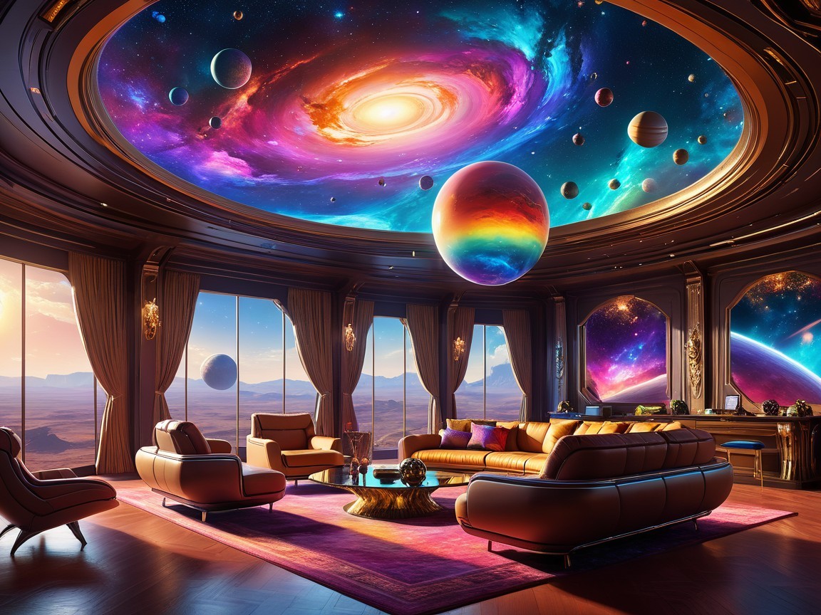 Luxurious Living Room with Cosmic Ceiling and Views