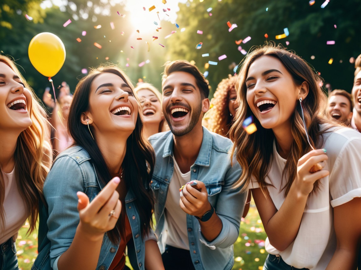 Young Friends Celebrating Outdoors with Confetti