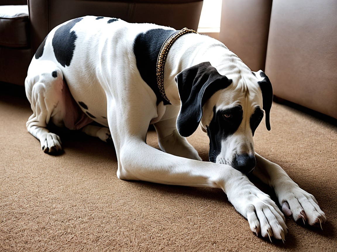 Great Dane Resting on Carpet with Elegant Features