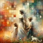 Whimsical Scene of Family in Abstract Landscape