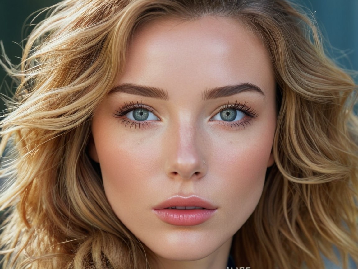 High-detail portrait of a young woman with blue eyes