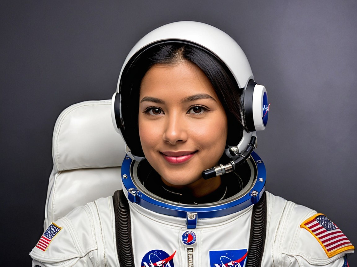 Smiling Astronaut in NASA Spacesuit with Headphones