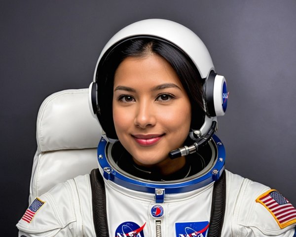 Smiling Astronaut in NASA Spacesuit with Headphones