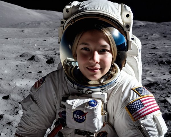 Astronaut in White Spacesuit on Moon with Lunar Landscape