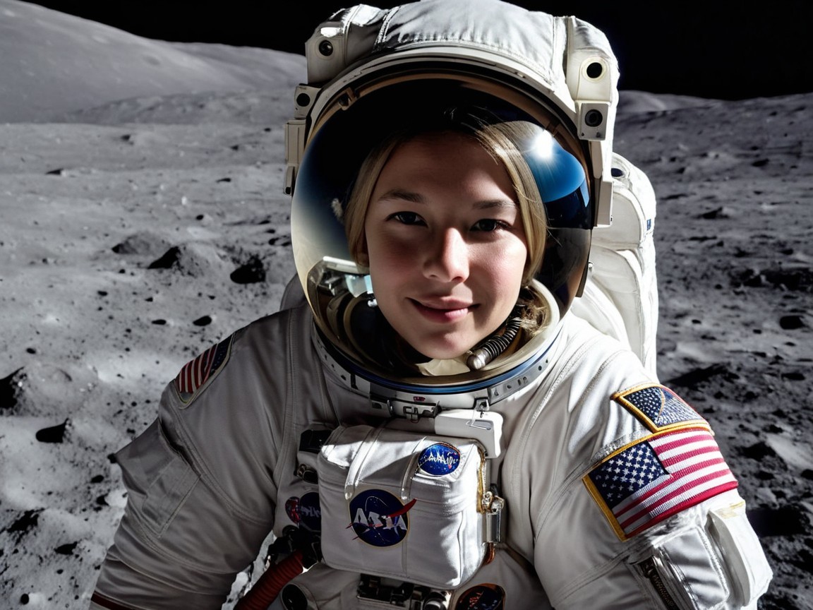 Astronaut in White Spacesuit on Moon with Lunar Landscape
