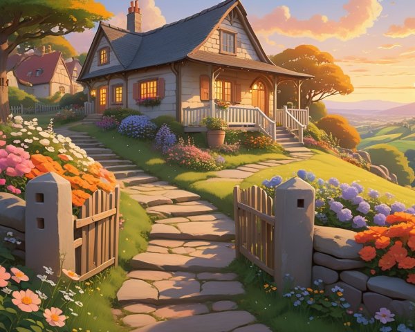 Charming Cottagecore Illustration of a Cozy Cottage