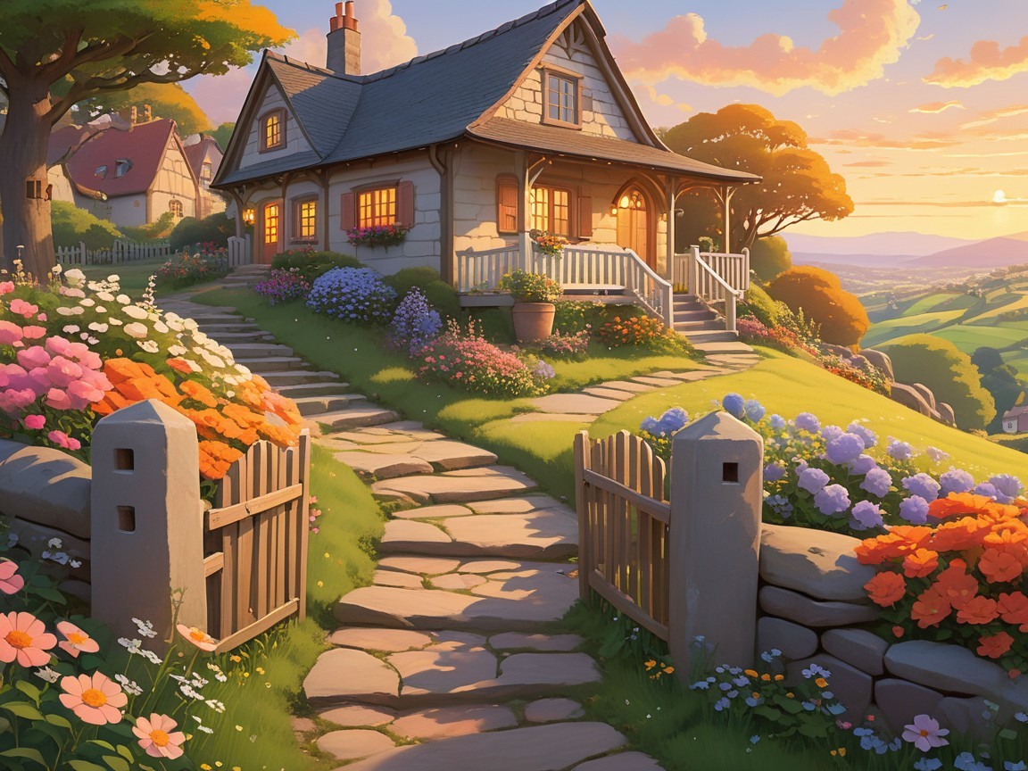 Charming Cottagecore Illustration of a Cozy Cottage
