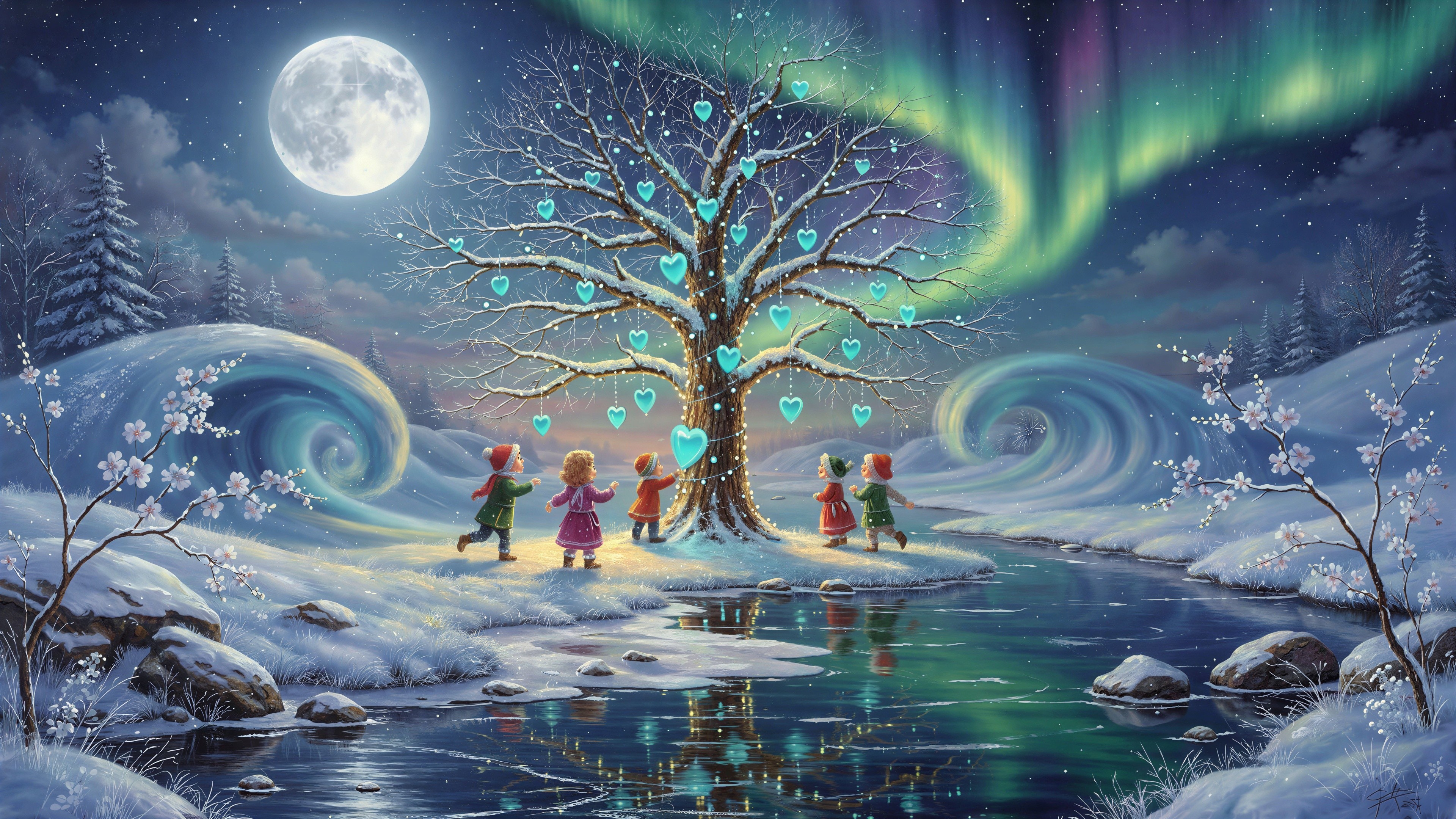 Whimsical Winter Wonderland with Snowy Landscape