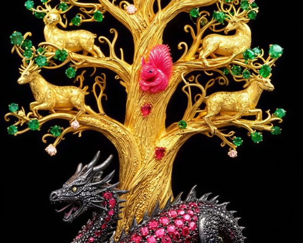 Vibrant Jewel-Encrusted Tree of Life Sculpture