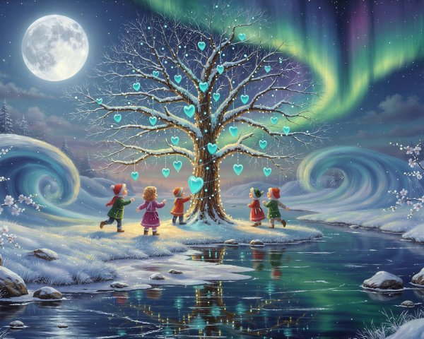 Whimsical Winter Wonderland with Snowy Landscape