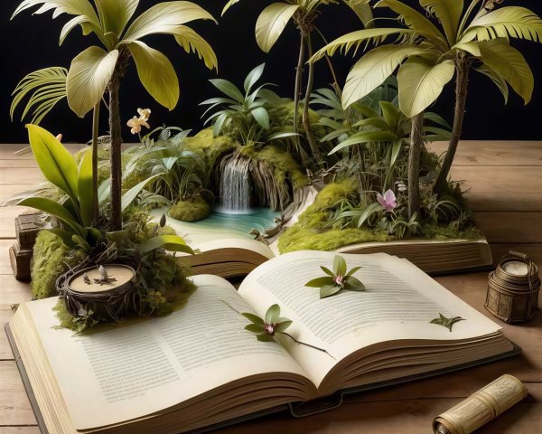 Jungle Diorama on Open Book with Miniature Details