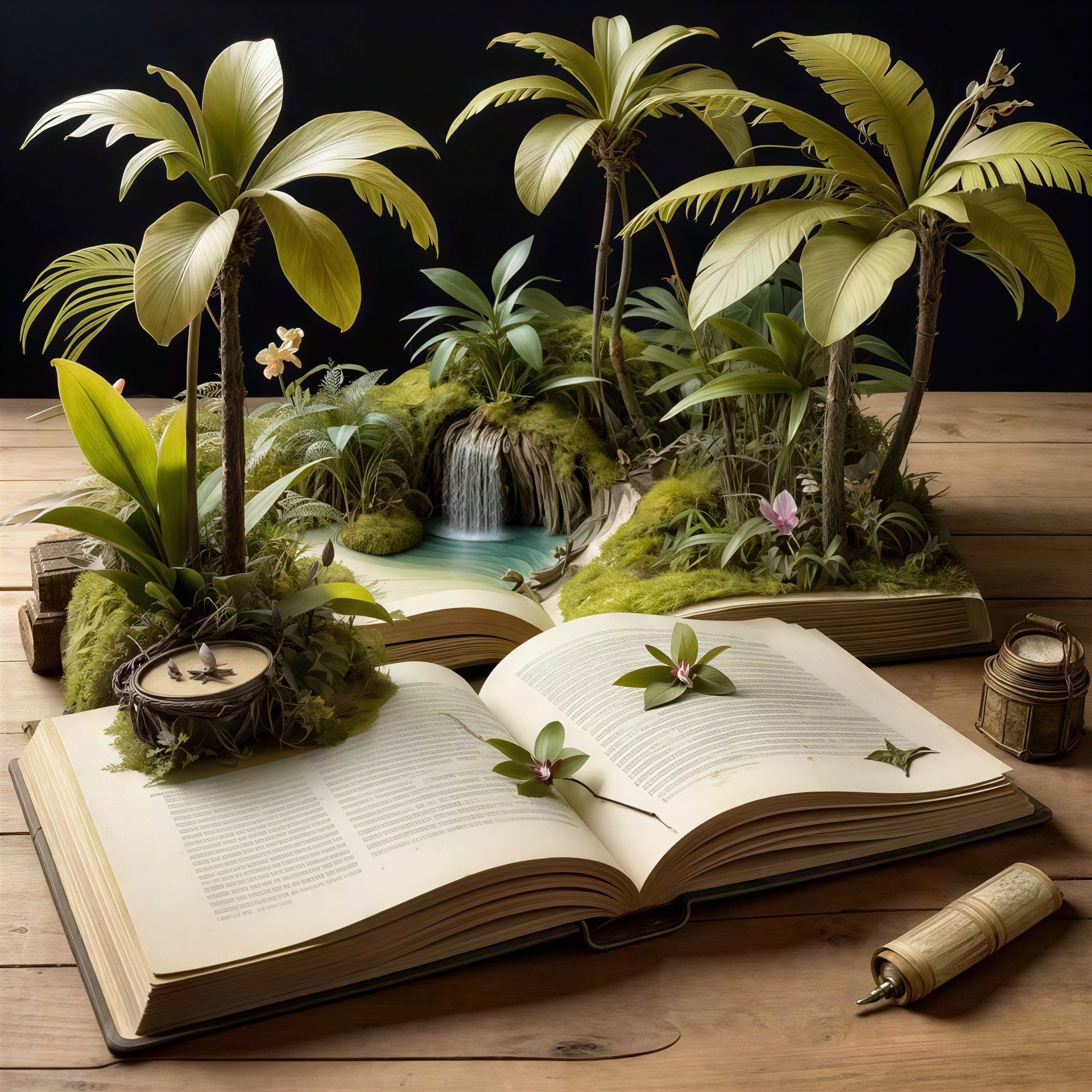 Jungle Diorama on Open Book with Miniature Details