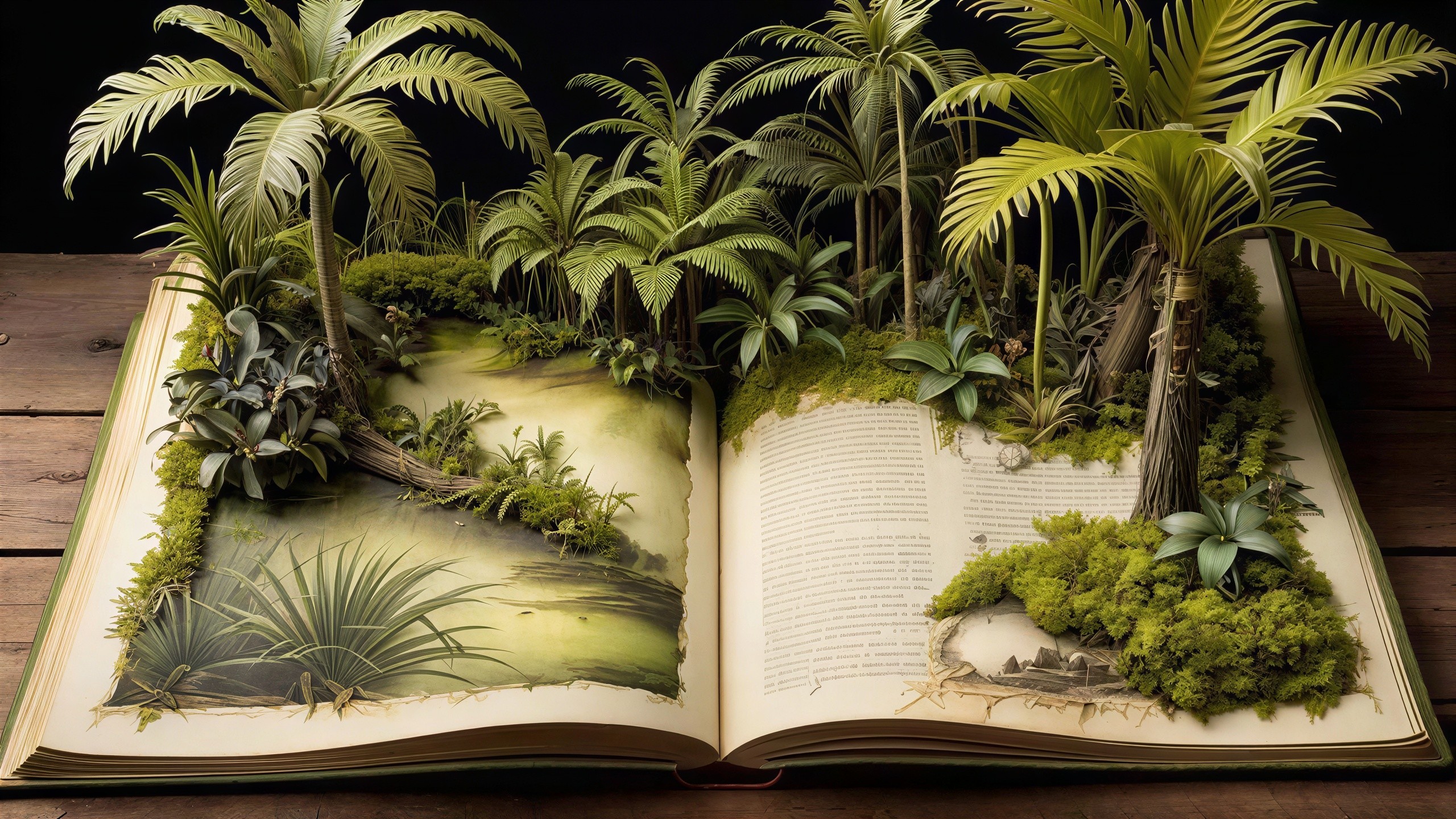 Illuminated Open Book with Rainforest Diorama and Text