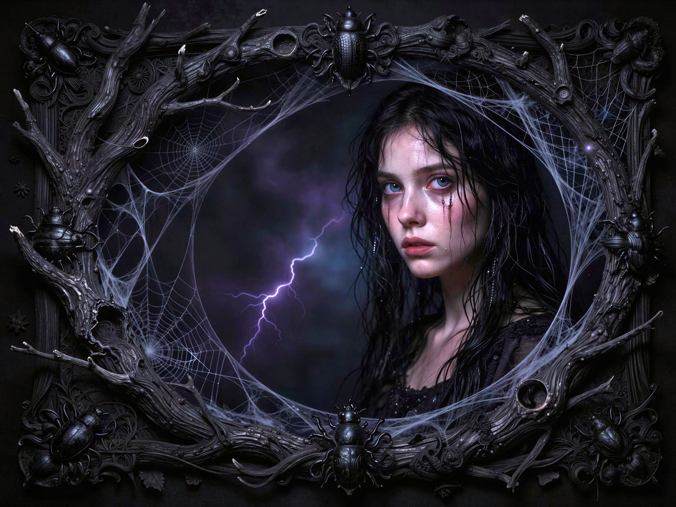 Gothic Portrait of Young Woman with Stormy Background