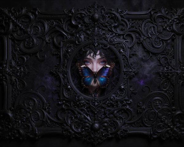 Gothic Fantasy Portrait of Woman with Butterfly and Frames