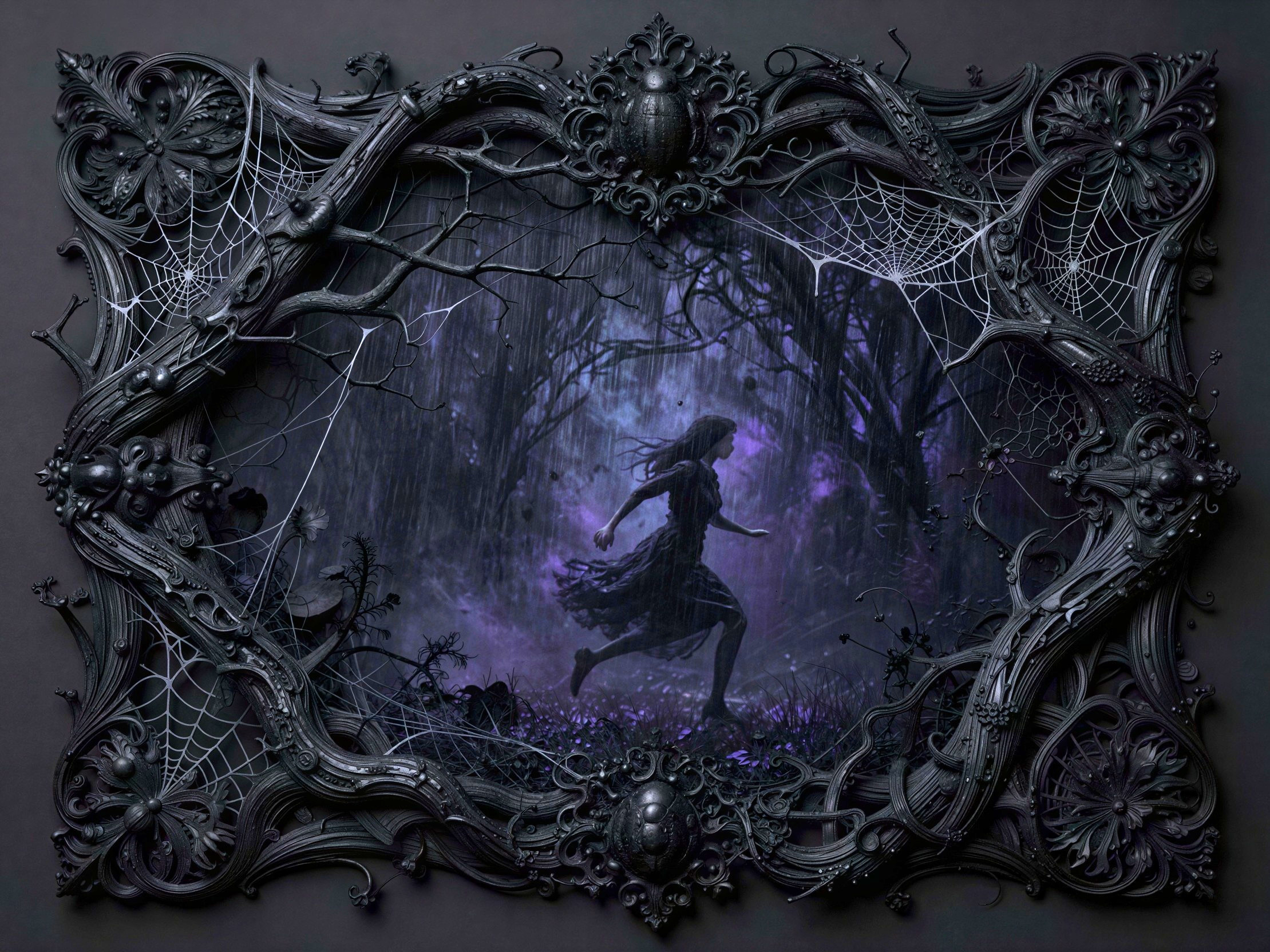 Gothic Artwork with Intricate Framed Dark Scene