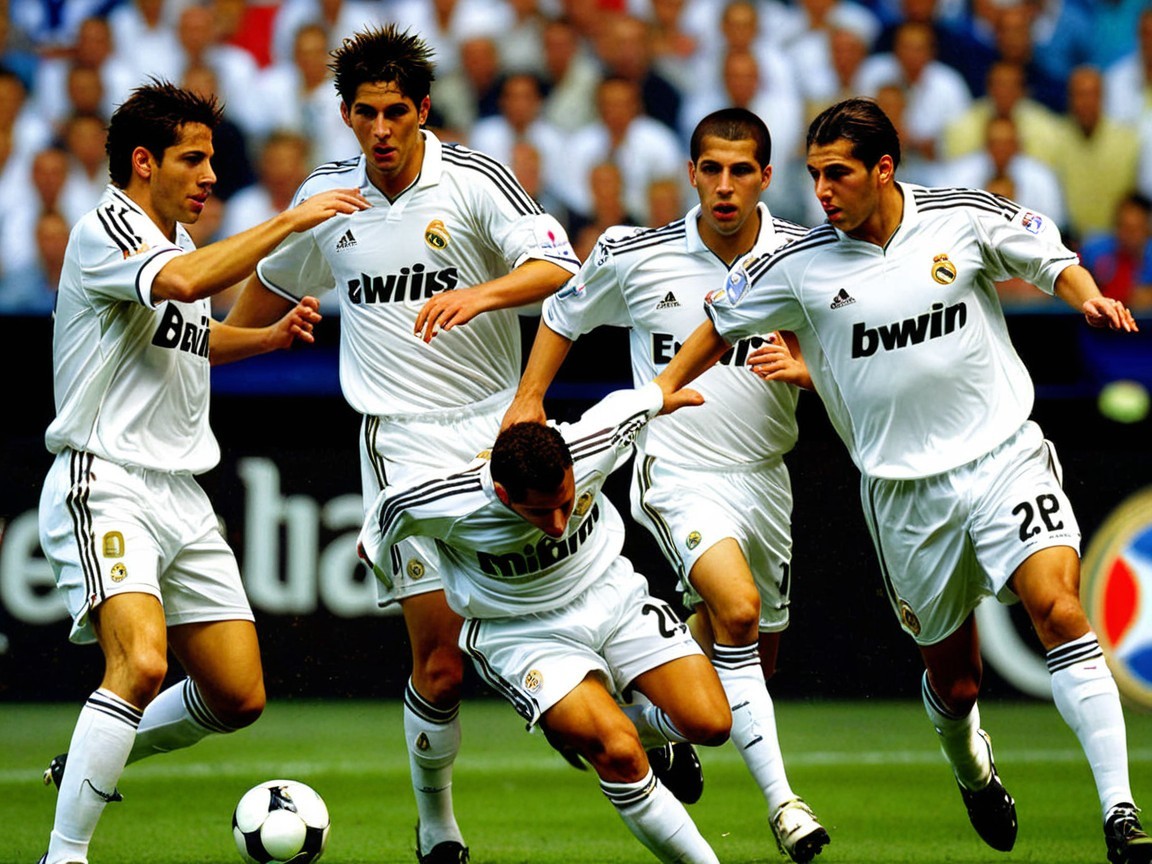 Footballers in White and Black Uniforms on Green Field