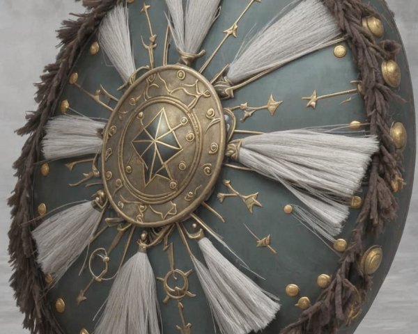 Intricate Circular Shield with Golden Boss and Tassels
