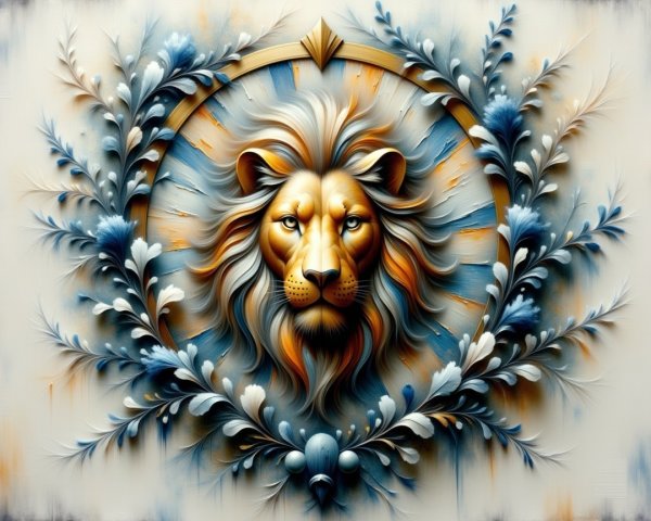 Intricate Digital Painting of a Lion's Head in Art Nouveau Style