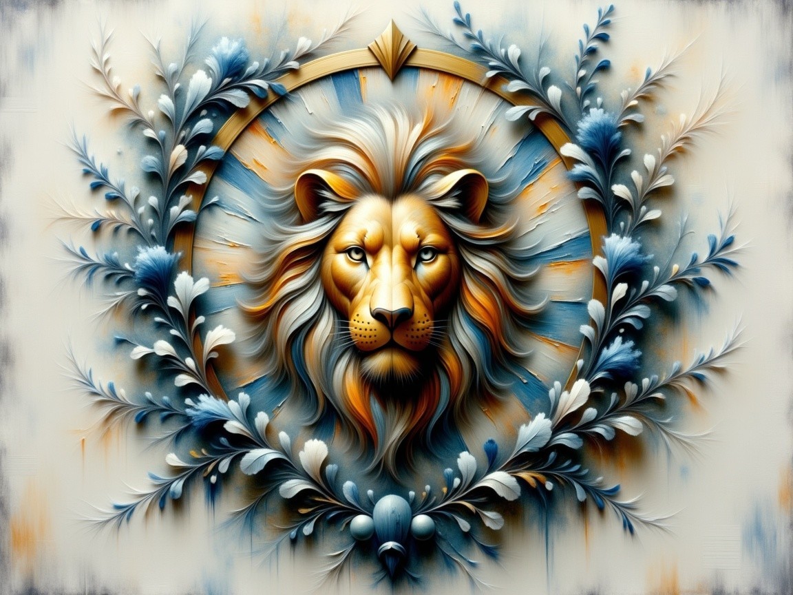 Intricate Digital Painting of a Lion's Head in Art Nouveau Style