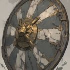 Intricate Circular Shield with Golden Boss and Tassels
