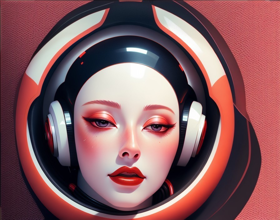 Futuristic Female Figure in High-Tech Helmet Design
