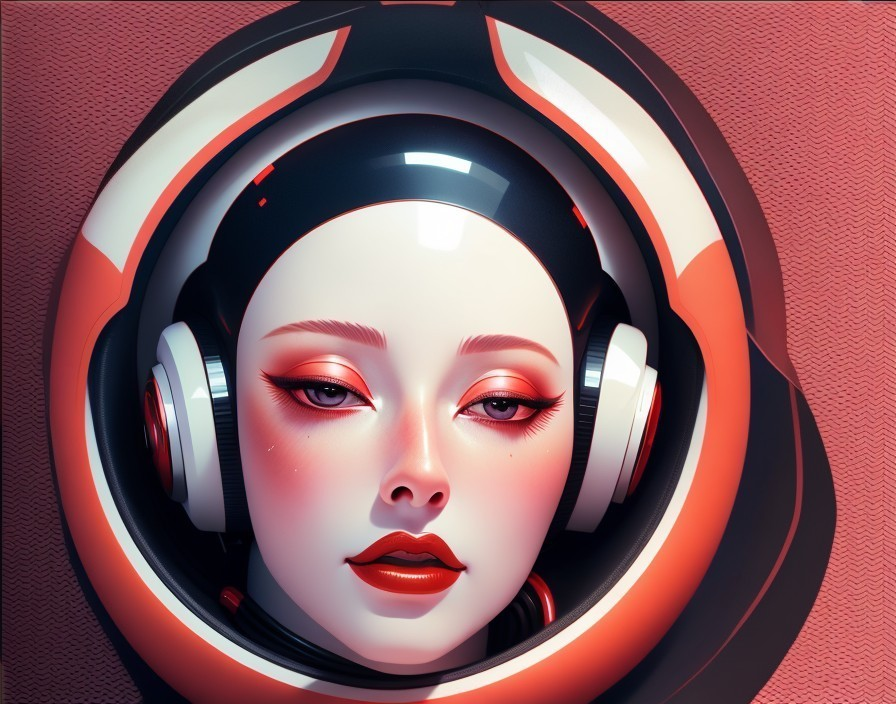 Futuristic Femme: Red & White Digital Portrai