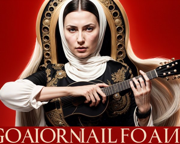 Woman in Traditional Outfit Against Red Background