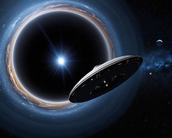 Black Hole with Star and UFO in Space Scene