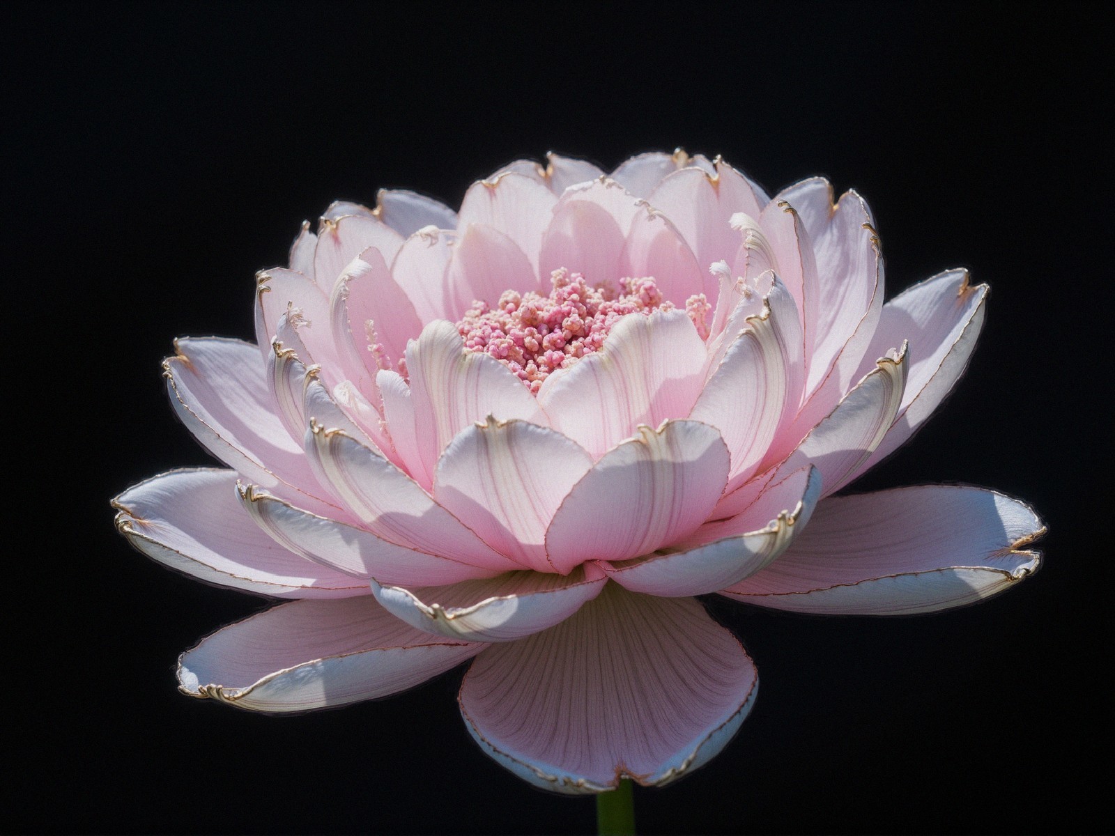 Pink Lotus Flower Against Black Background