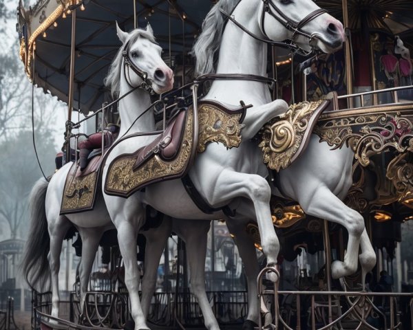 Close-up of Carousel Horses on Decorative Base