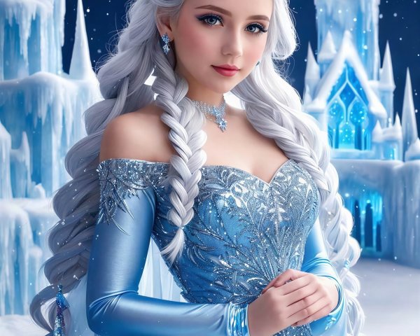 Detailed Portrait of a Young Ice Princess in an Ice Castle