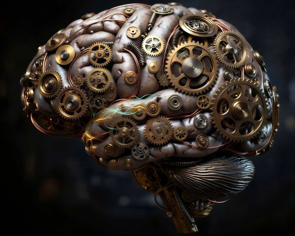 Intricate Steampunk-Style Mechanical Human Brain Design