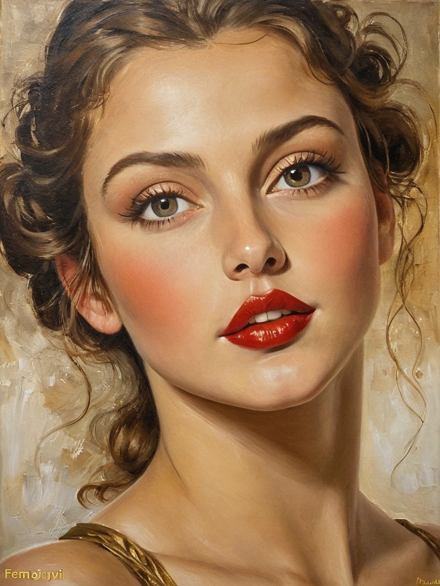 Close-Up Oil Painting of a Young Fair-Skinned Woman