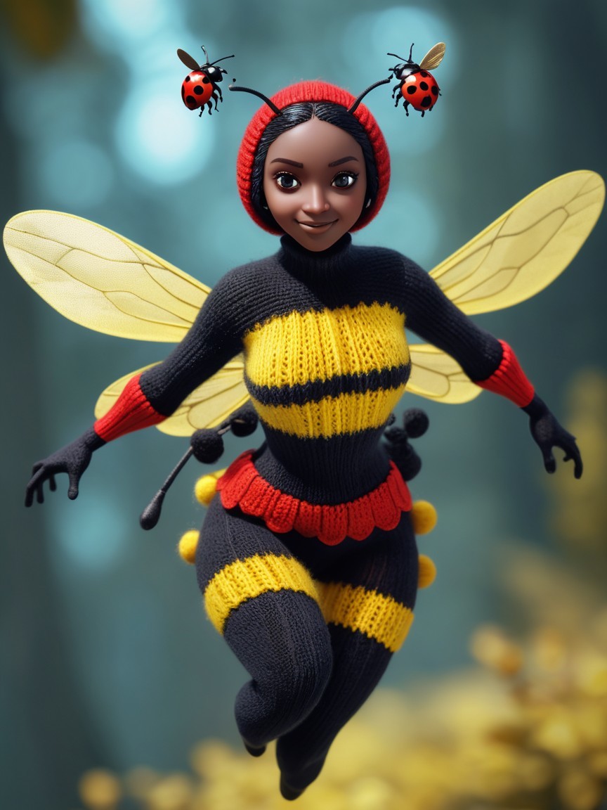 3D Rendering of Black Female Character in Bee Costume