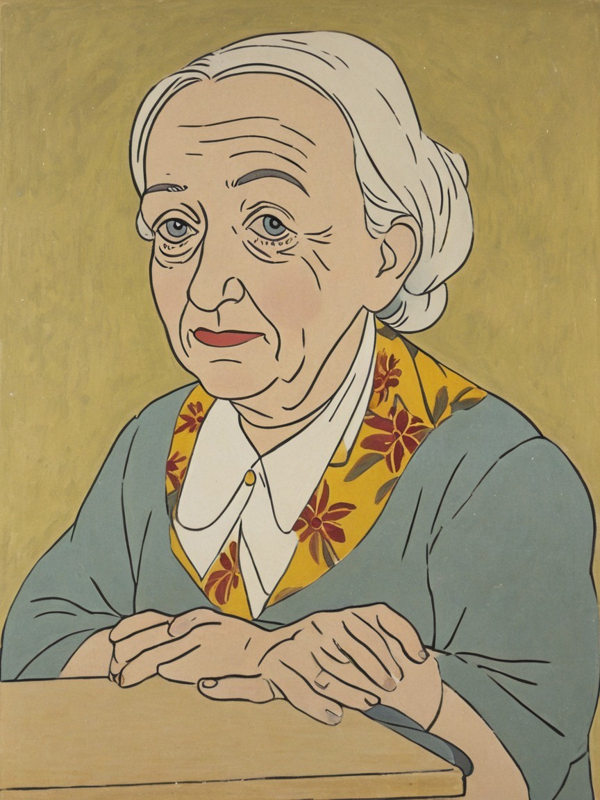 Anime-Style Portrait of a Middle-Aged Woman