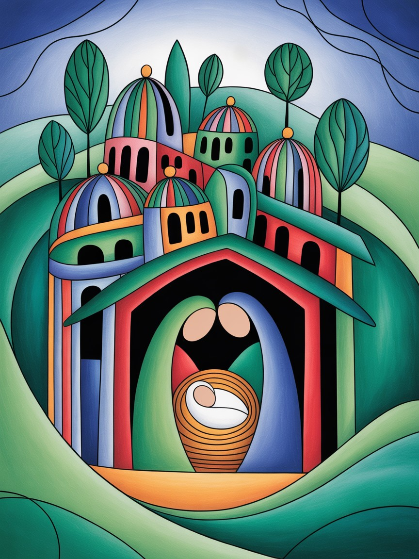 Contemporary Christian Nativity Scene Art Description