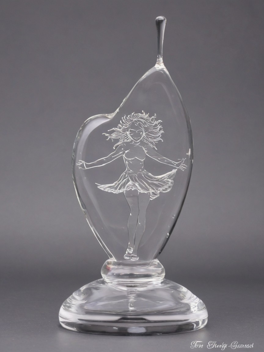 Glass Sculpture of Dancing Woman in Heart Shape