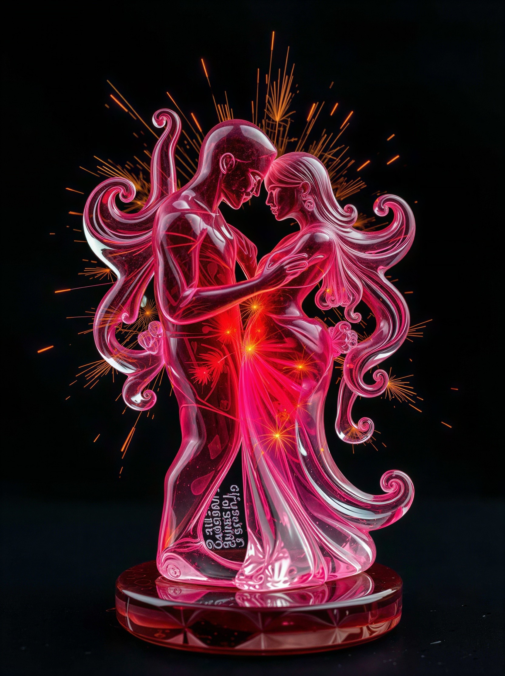 3D Crystal Glass Sculpture of Love in Abstract Style